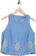 T Tahari Eyelet Embroidered Chambray Shell