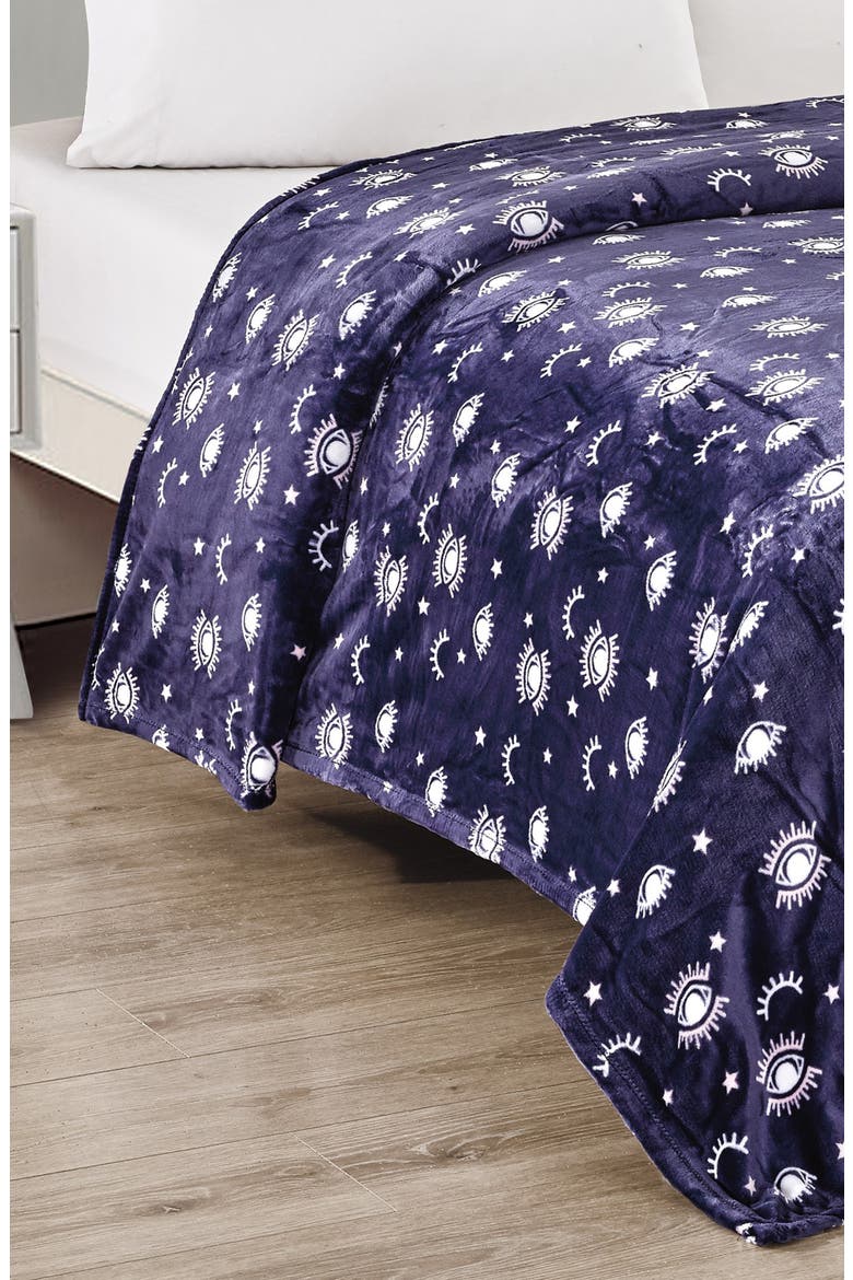 Evil Eye Plush Fleece Throw Blanket, Alternate, color, BLUE MULTI