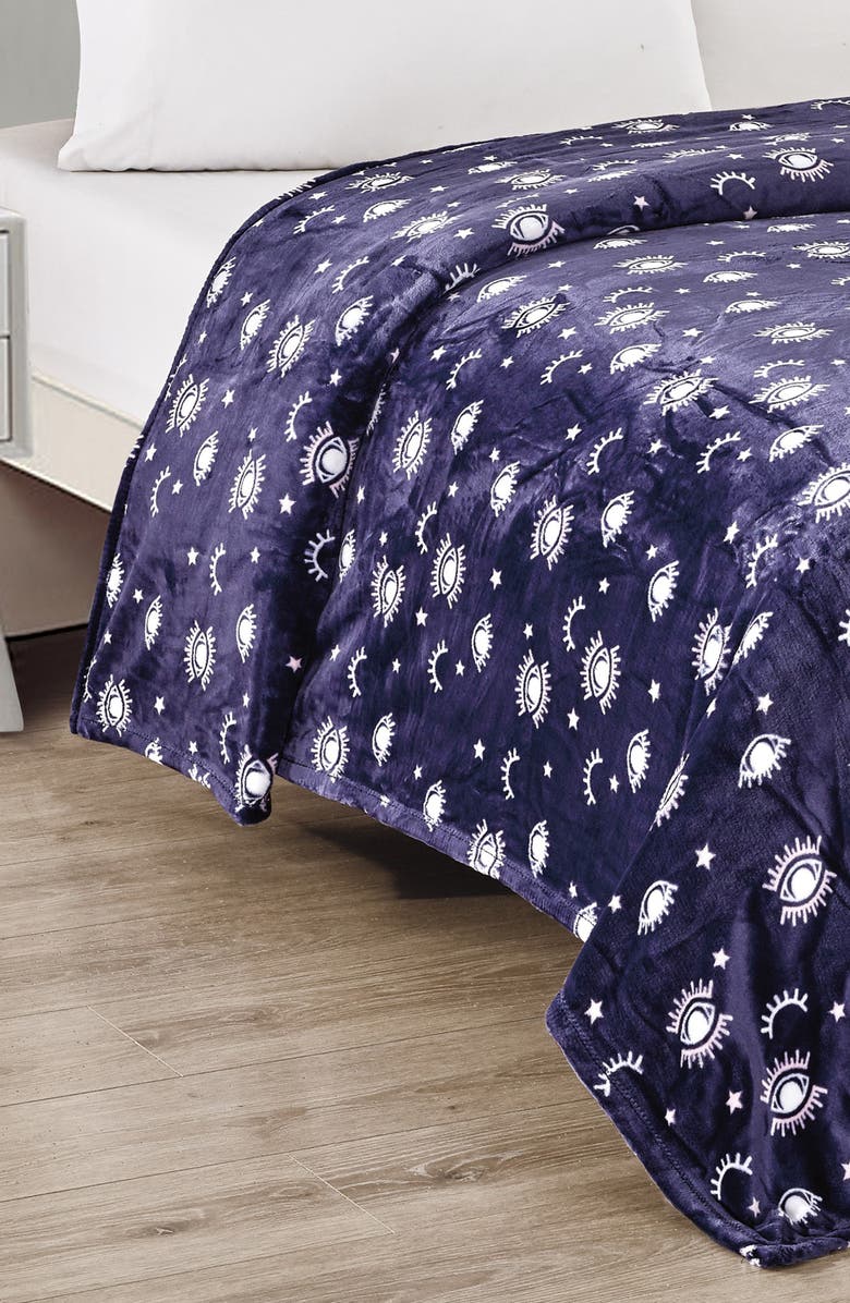 Luxury Home Evil Eye Plush Fleece Throw Blanket, Alternate, color, Blue Multi