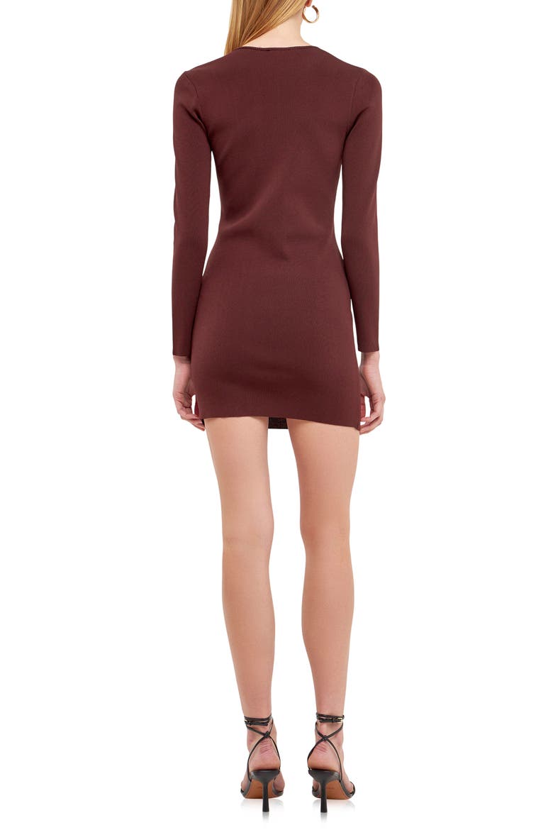 Cutout Long Sleeve Minidress, Alternate, color, BROWN
