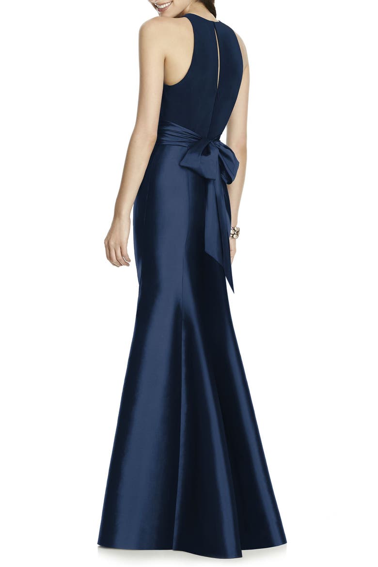 Jersey Bodice Mikado Trumpet Gown, Alternate, color, MIDNIGHT