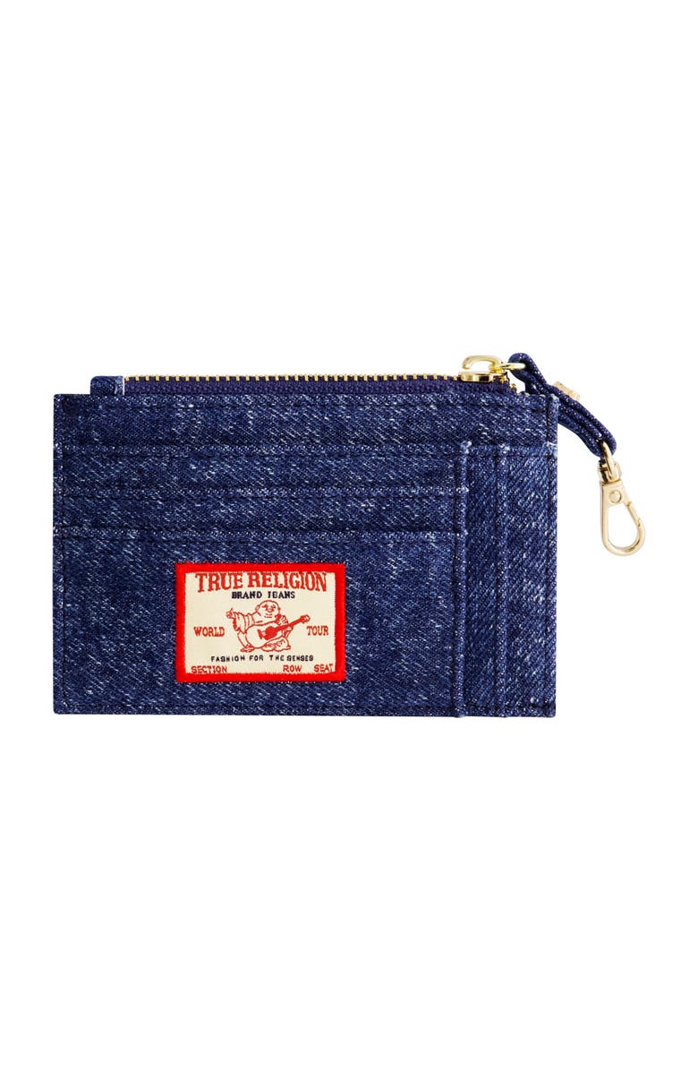 True Religion Denim Zip Card Case, Main, color, Medium Blue