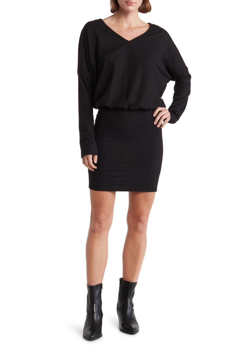 Long Sleeve Sweater Dress, Main, color, BLACK