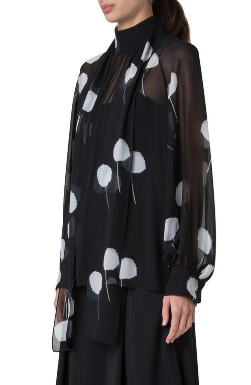 Shop Akris Dandelion Print Semisheer Silk Georgette Shirt In Black-ecru