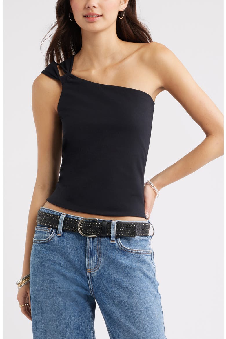 Stretch Cotton One-Shoulder Tank, Main, color, BLACK