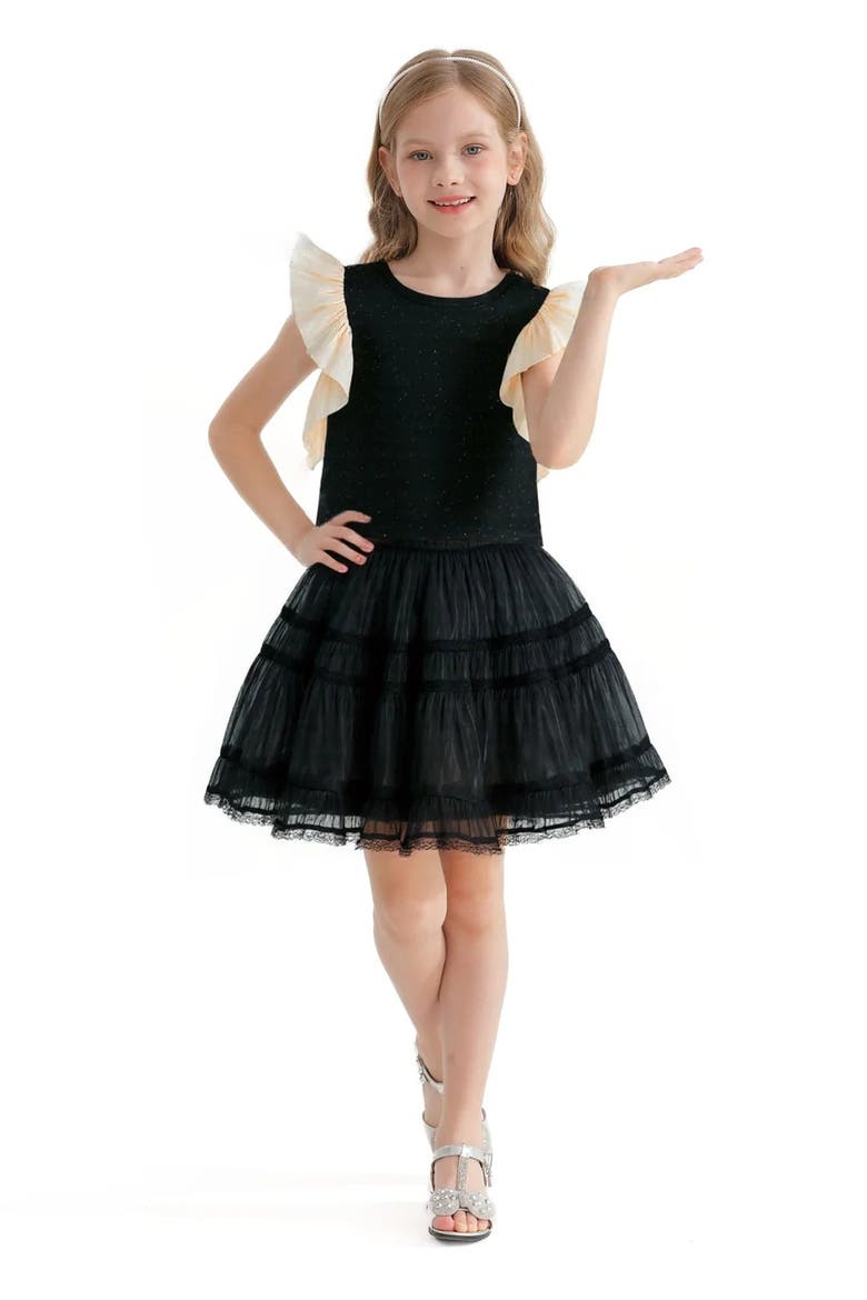 Glitter Ruffle Skirt Set, Alternate, color, Black
