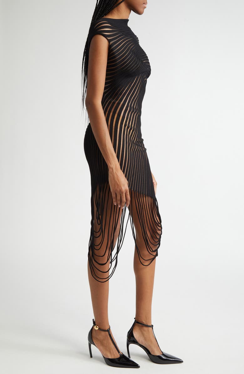 FERRAGAMO Transparent Rib Fringe Body-Con Dress, Alternate, color, 