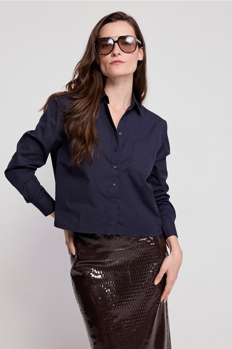 The Long Sleeve Boxy Crop, Alternate, color, Navy