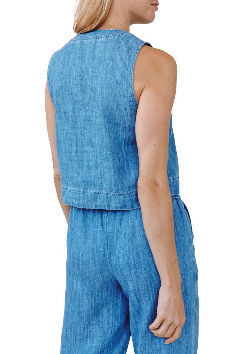 Sleeveless Half Placket Crop Denim Pullover, Alternate, color, ISLAND BLUE