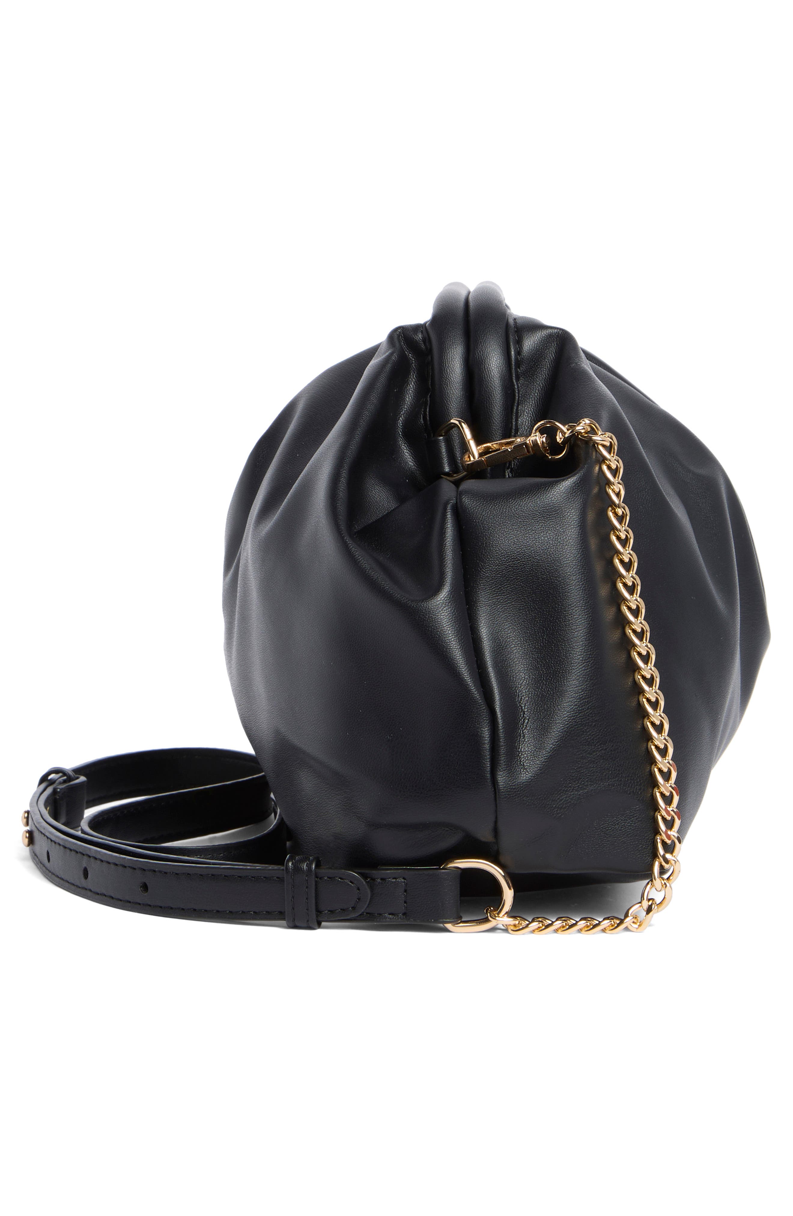 Faux Leather Kiss Lock Frame Clutch, Alternate, color, BLACK