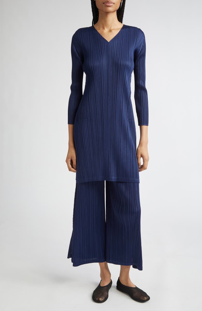 Pleats Please Issey Miyake Monthly Colors February Pleated Long Sleeve Minidress, Alternate, color, Navy