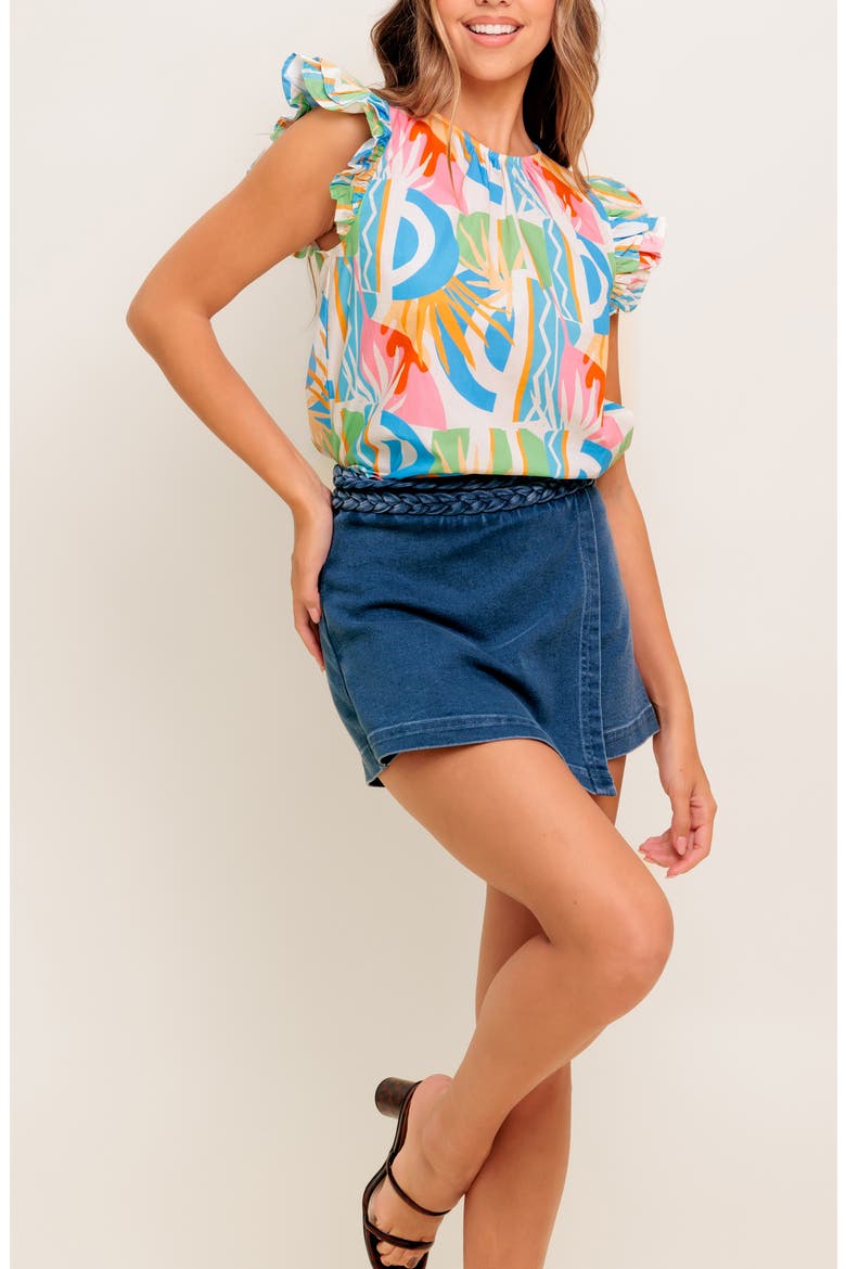 Printed Ruffle Sleeve Top, Alternate, color, OFF WHITE BLUE