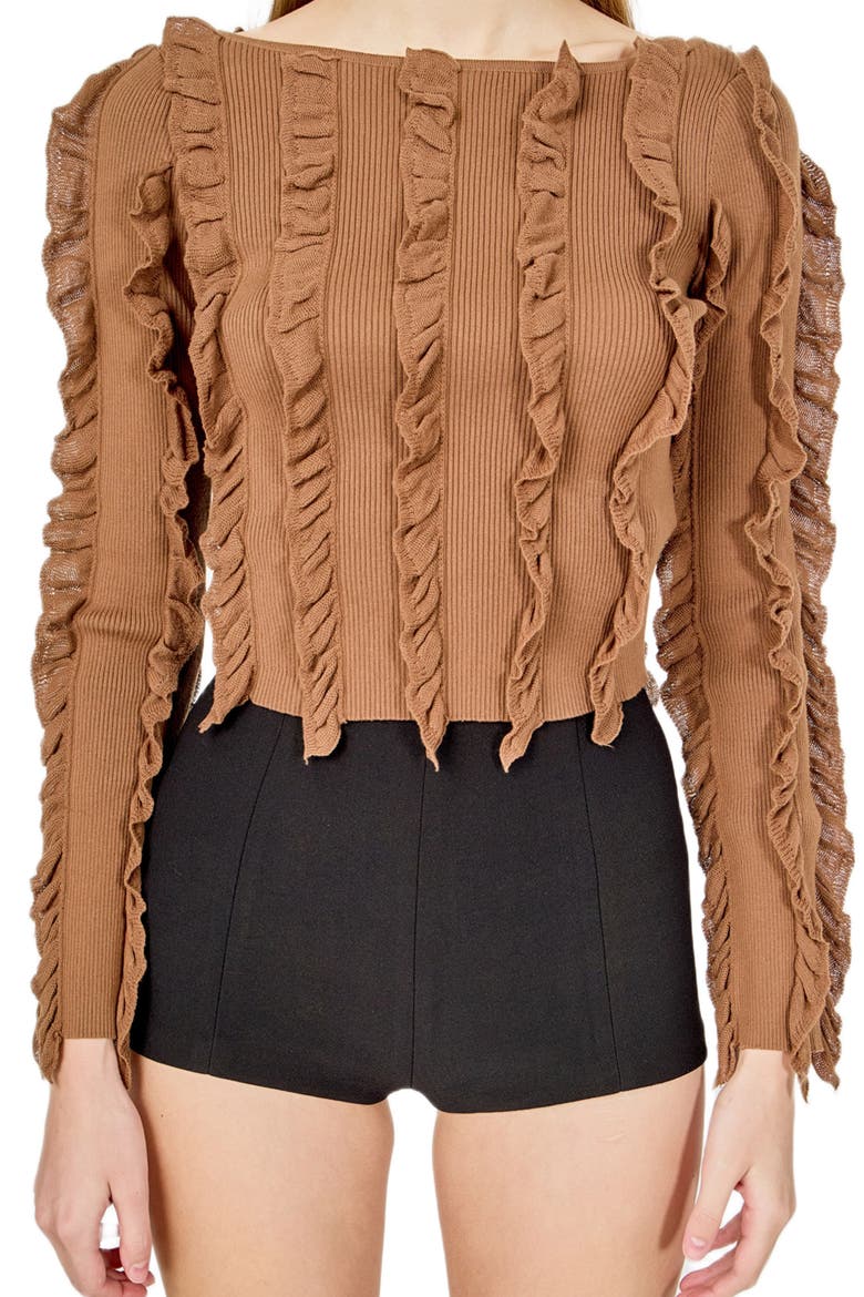 Ruffle Rib Knit Top, Alternate, color, MOCHA MOUSSE
