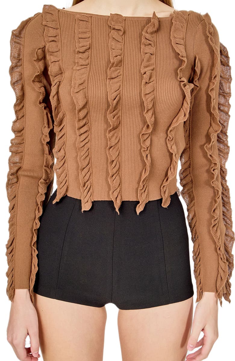 Endless Rose Ruffle Rib Knit Top, Alternate, color, Mocha Mousse