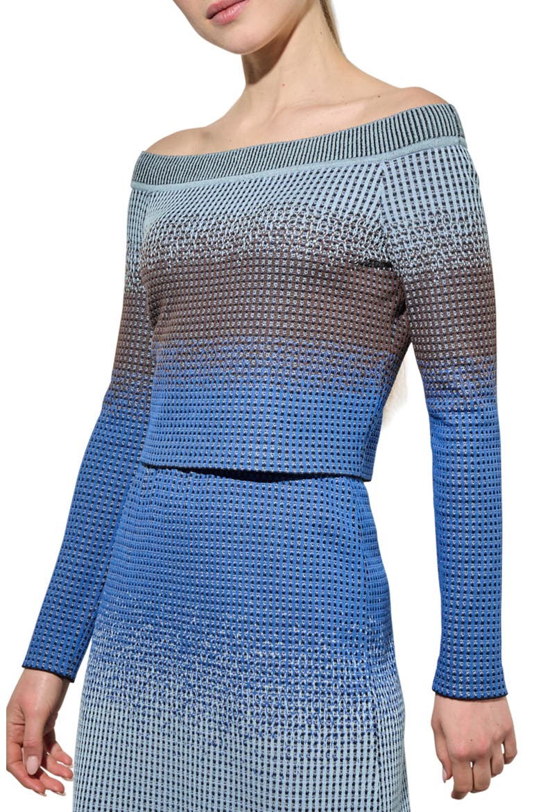 Ombré Off the Shoulder Crop Sweater, Alternate, color, GENTIAN BLUE/DARK UMBER