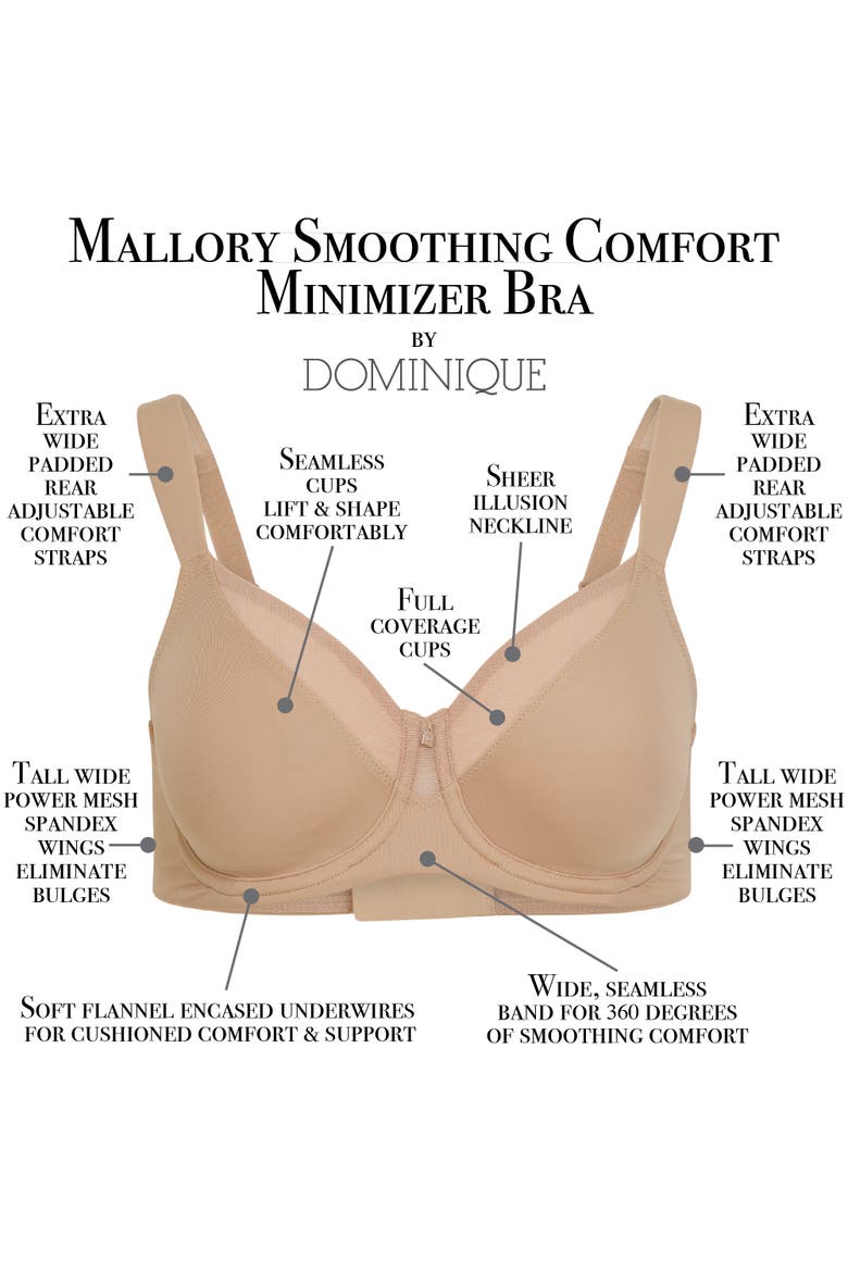 Mallory Smoothing Underwire Minimizer Bra, Alternate, color, Mocha