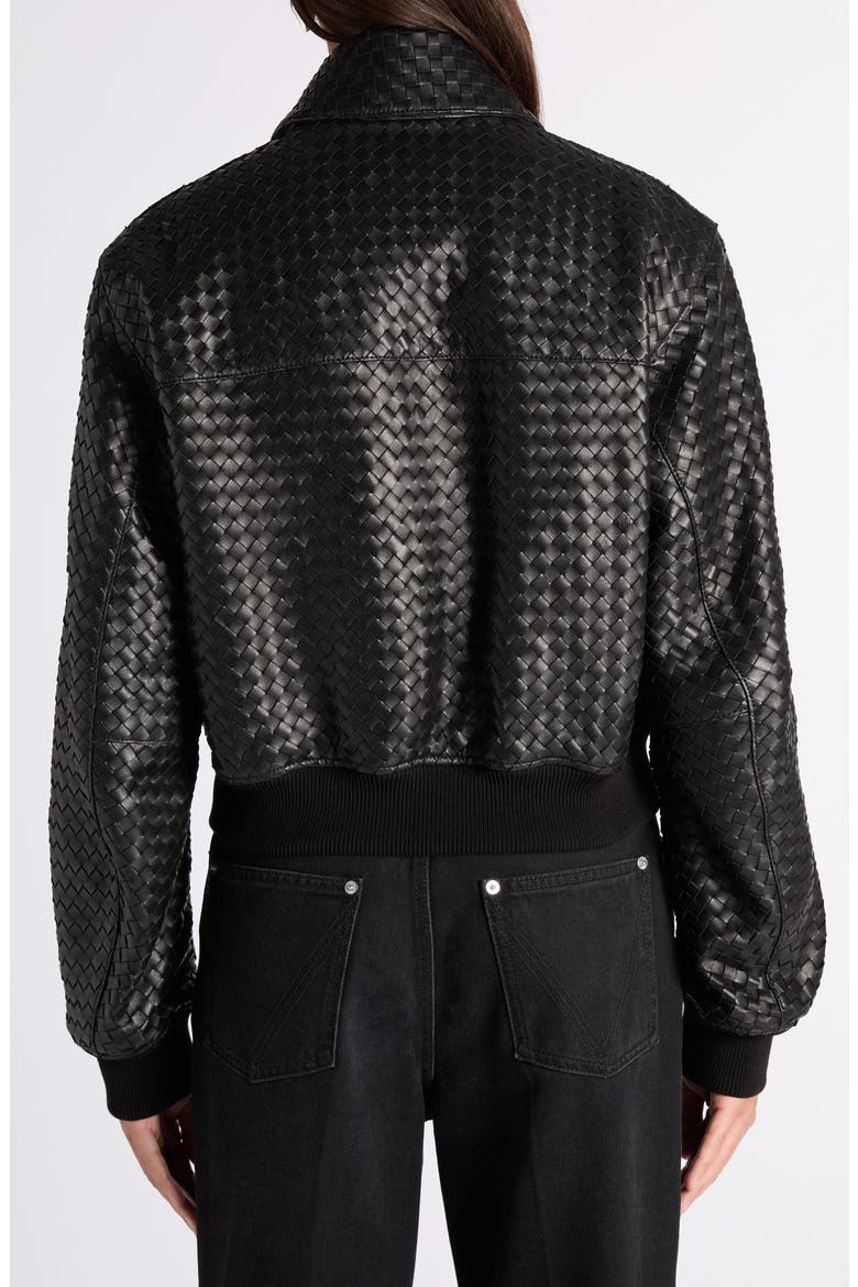 Intrecciato Leather Bomber Jacket, Alternate, color, 1010 DOUBLE BLACK