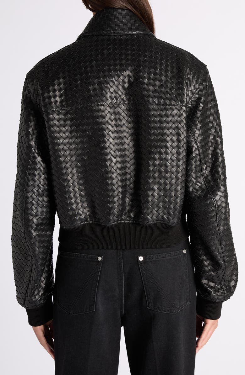 Bottega Veneta Intrecciato Leather Bomber Jacket, Alternate, color, 1010 Double Black
