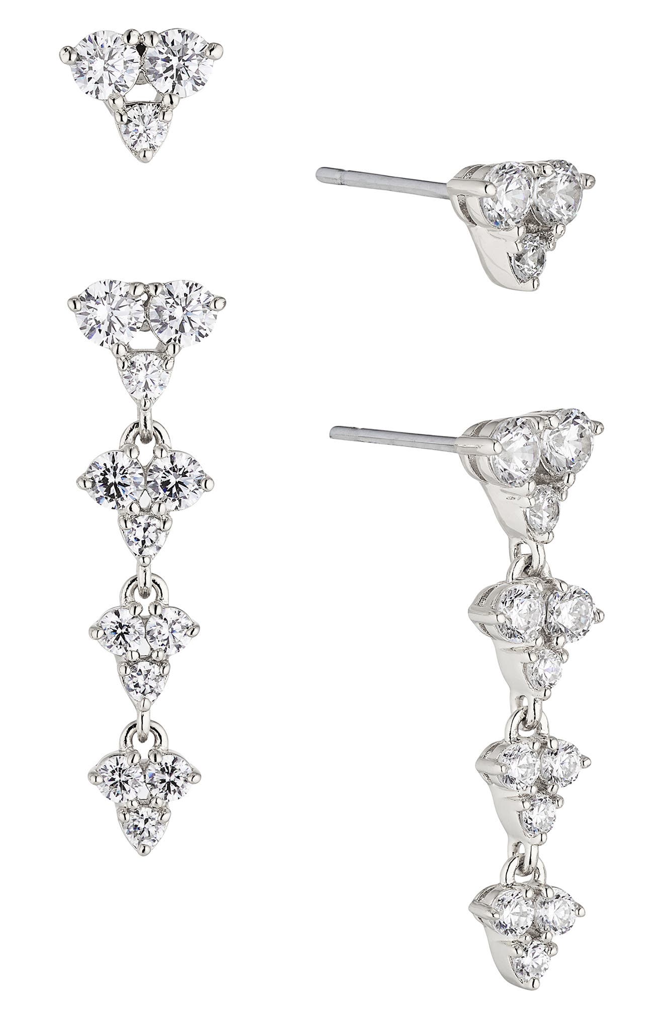 Pave the Way Set of 2 Crystal Stud & Linear Drop Earrings