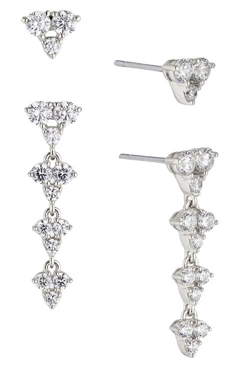 Pave the Way Set of 2 Crystal Stud & Linear Drop Earrings