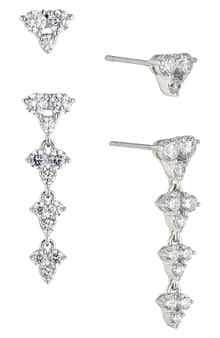 Pave the Way Set of 2 Crystal Stud & Linear Drop Earrings