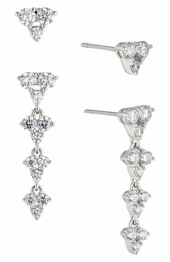 Pave the Way Set of 2 Crystal Stud & Linear Drop Earrings