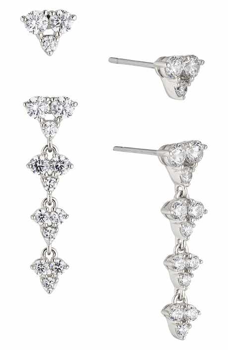 Pave the Way Set of 2 Crystal Stud & Linear Drop Earrings