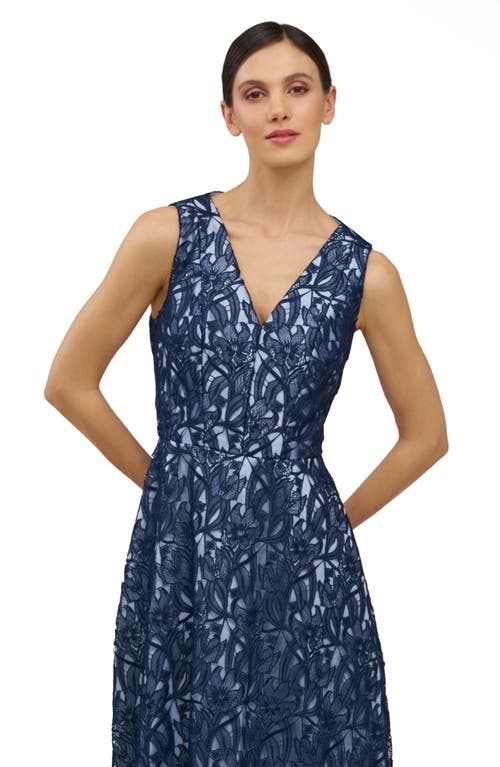 Kay Unger Danielle Sleeveless Lace Dress In Blue