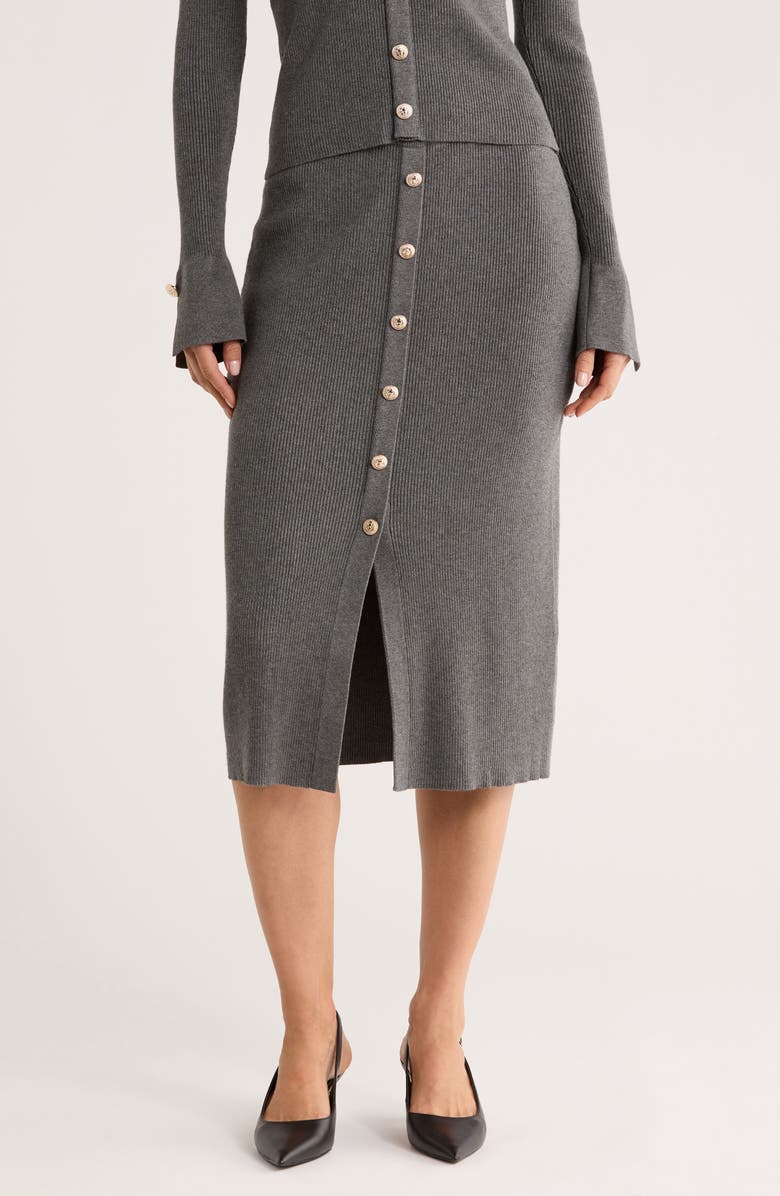 Ellen Tracy Button Front Sweater Skirt, Main, color, Medium Grey Mix