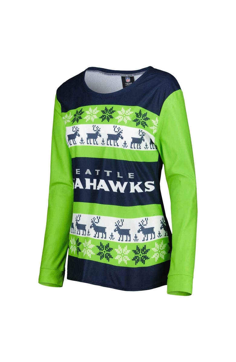 FOCO Women's FOCO Navy Seattle Seahawks Holiday Ugly Pajama Set, Alternate, color, 