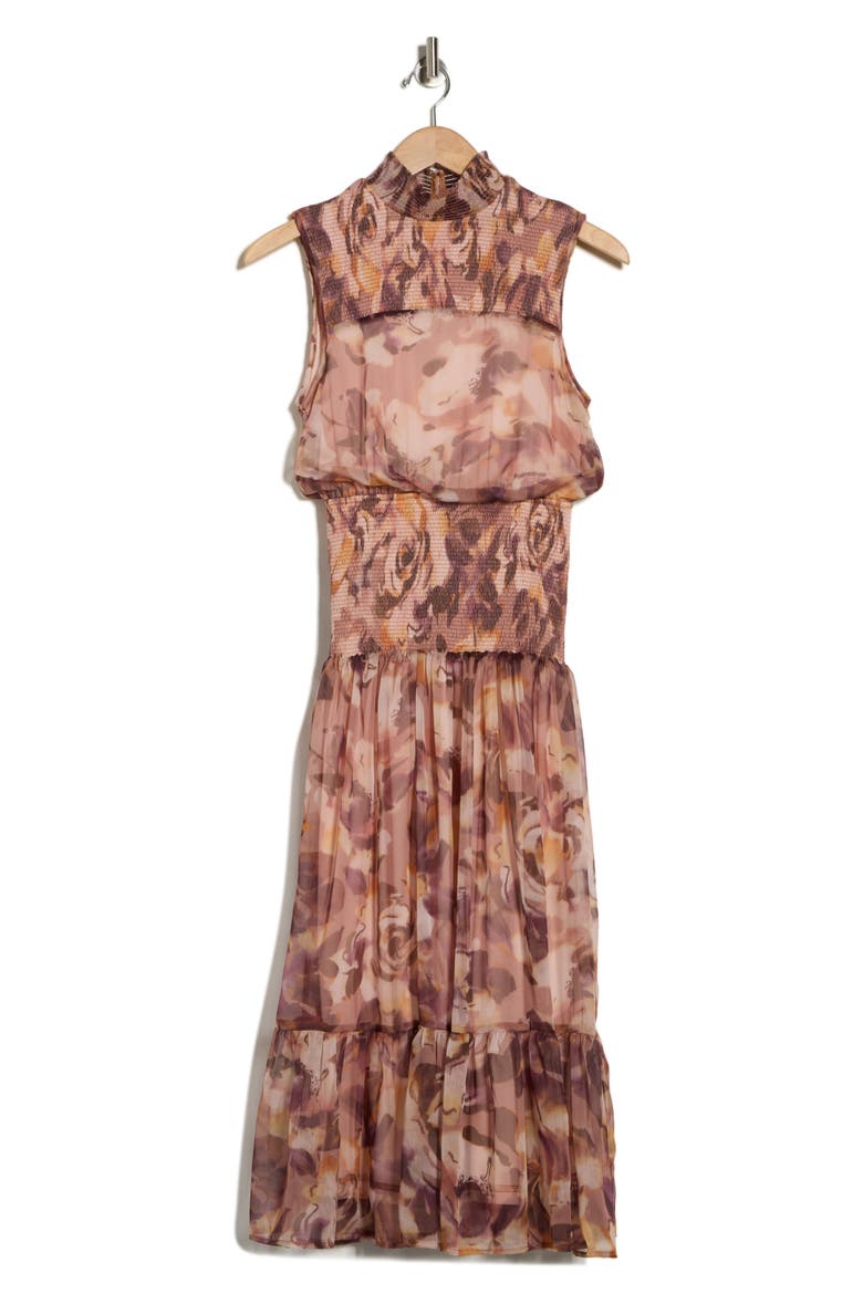 Mock Neck Sleeveless Fit & Flare Midi Dress, Alternate, color, BLUSH FLORAL