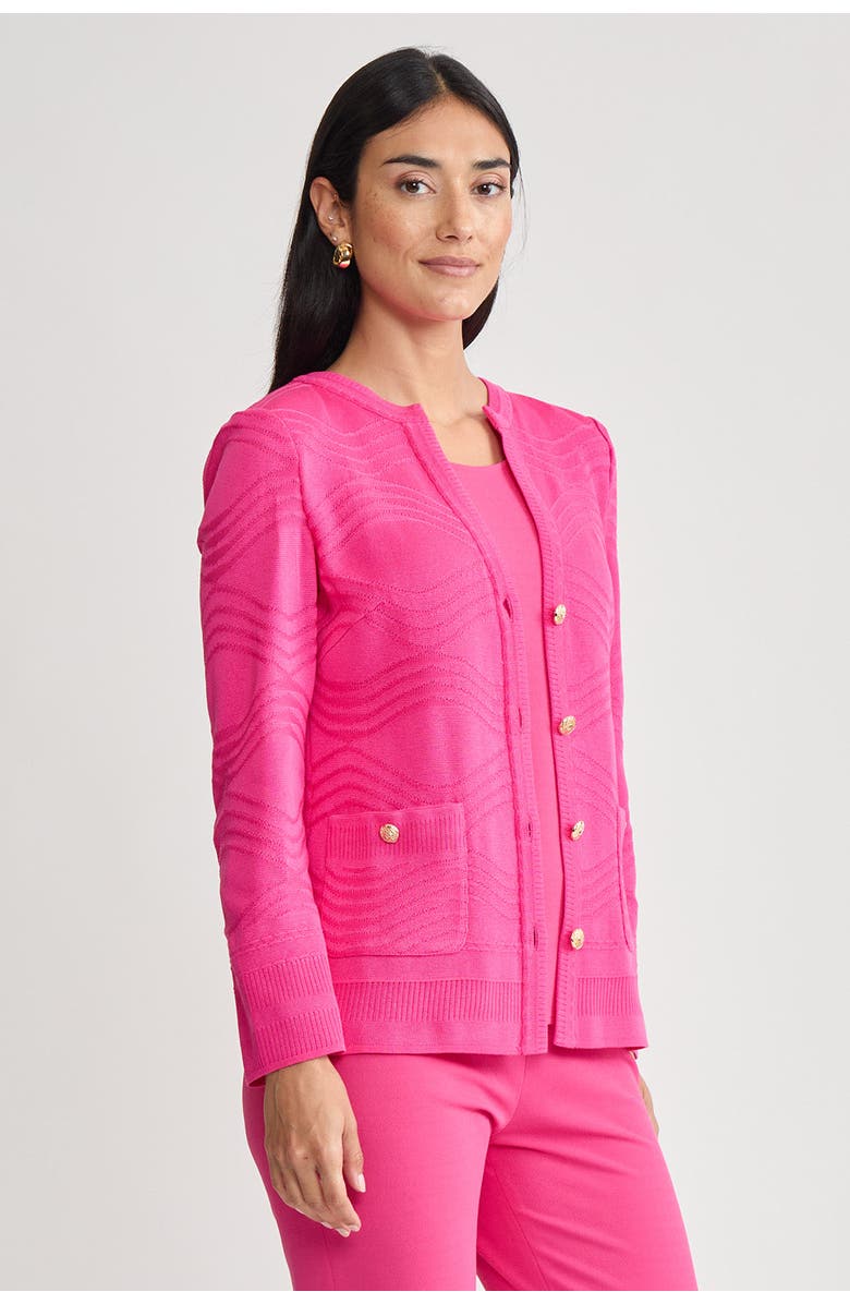Ming Wang Heritage Tonal Textured Wave Knit Jacket, Alternate, color, Carmine Rose