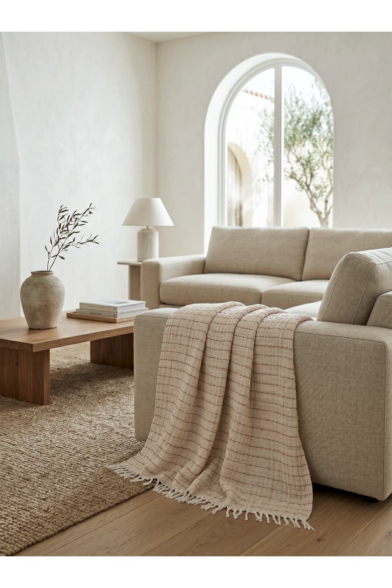 Striped Cotton Crinkled Throw, Alternate, color, Beige