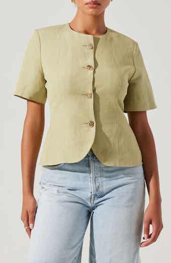 ASTR the Label Saige Mixed Button Short Sleeve Linen Blend Jacket