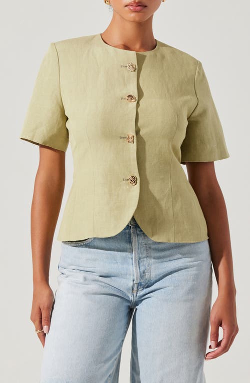 Astr The Label Saige Mixed Button Short Sleeve Linen Blend Jacket