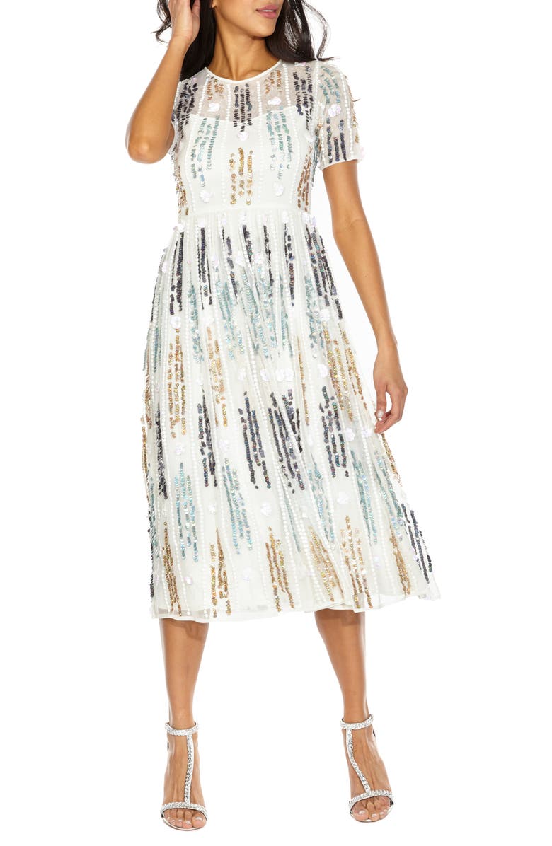 Lace & Beads Crichet Sequin Midi Dress, Main, color, 