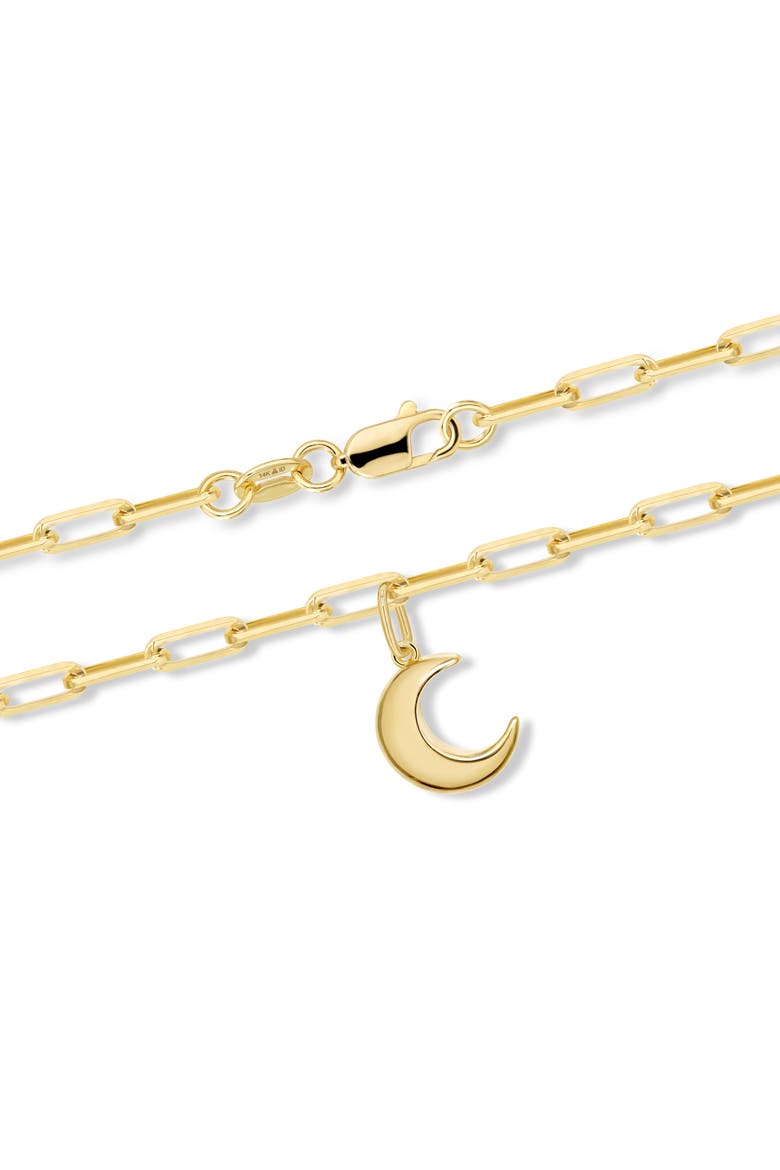 Crescent Moon Charm with Paperclip Chain Bracelet in 14K Gold, 7", Alternate, color, Yellow Gold
