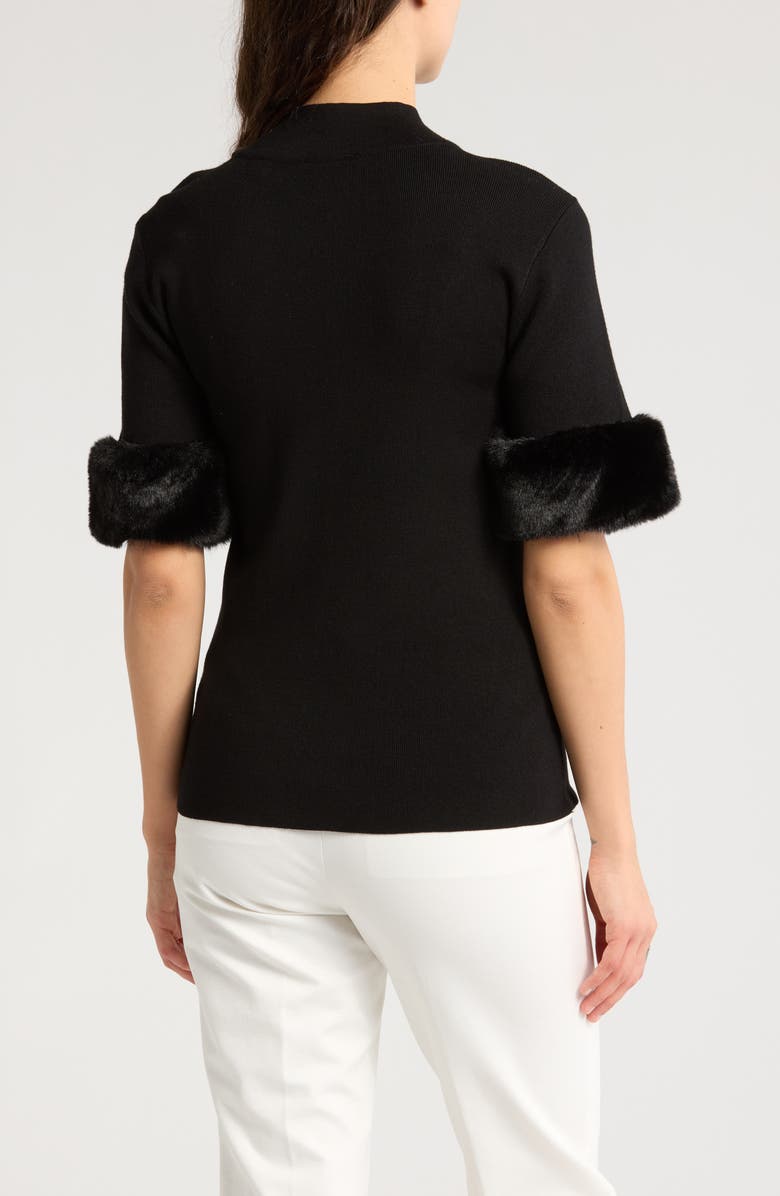 T Tahari Faux Fur Elbow Sleeve Top, Alternate, color, Black