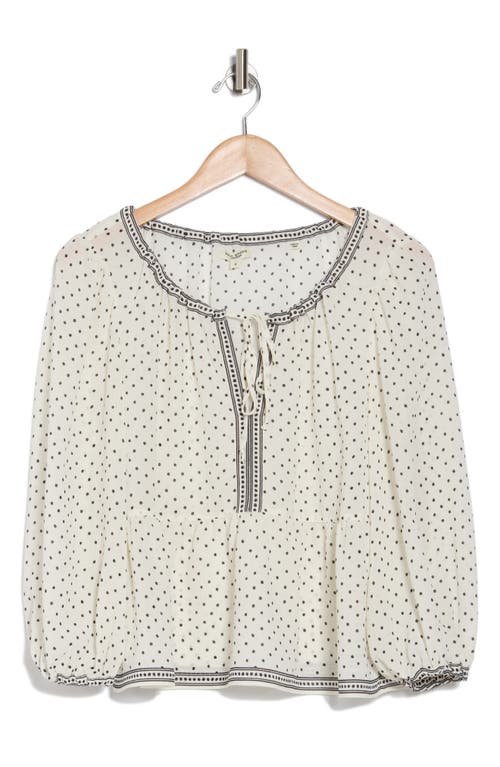 Max Studio Polka Dot Tie Neck Top In Ecru/black Hand Drawn Dot