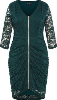 City Chic Aleena Exposed Zip Front Lace Cocktail Dress