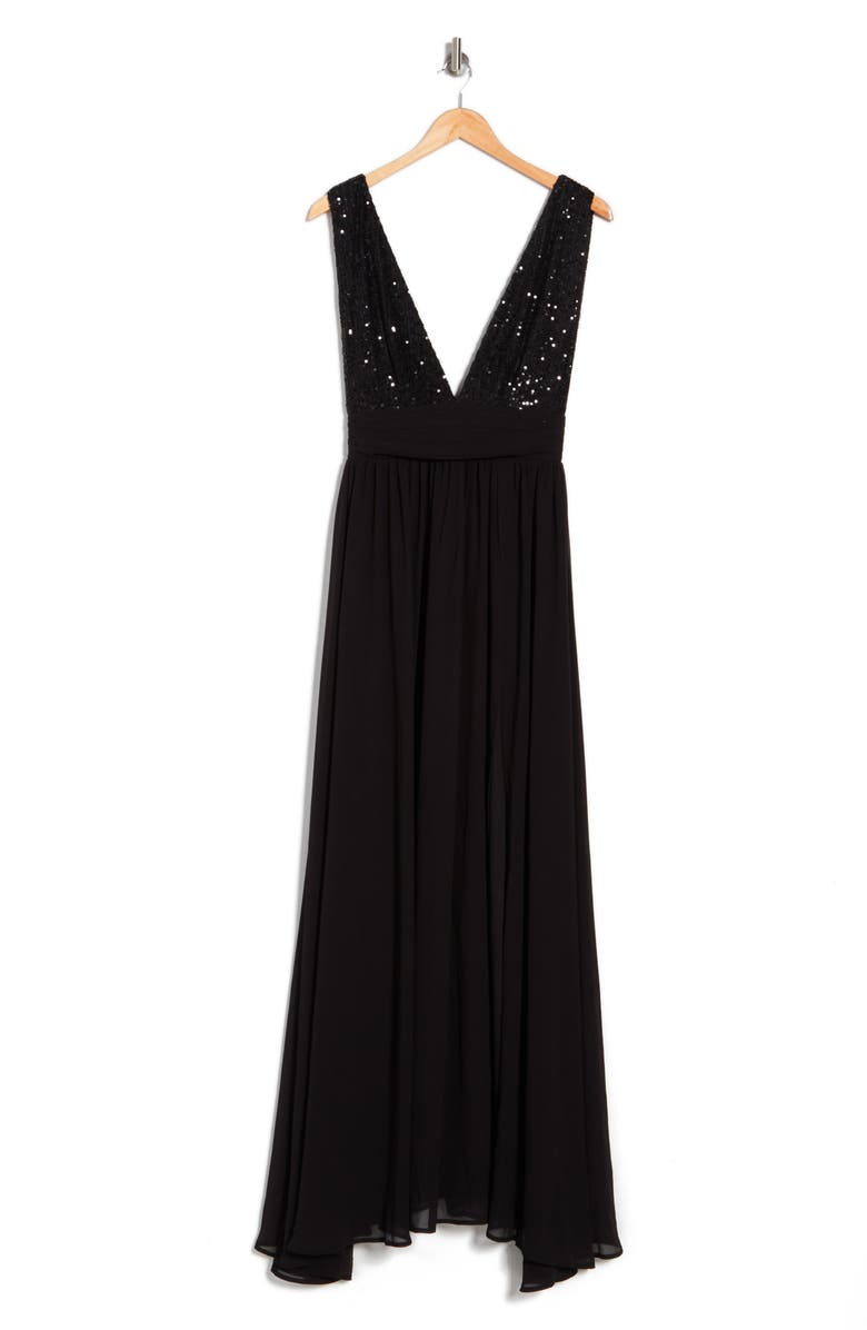 Love By Design Daphne Sequin Top V-Plunge Maxi Dress, Alternate, color, Black