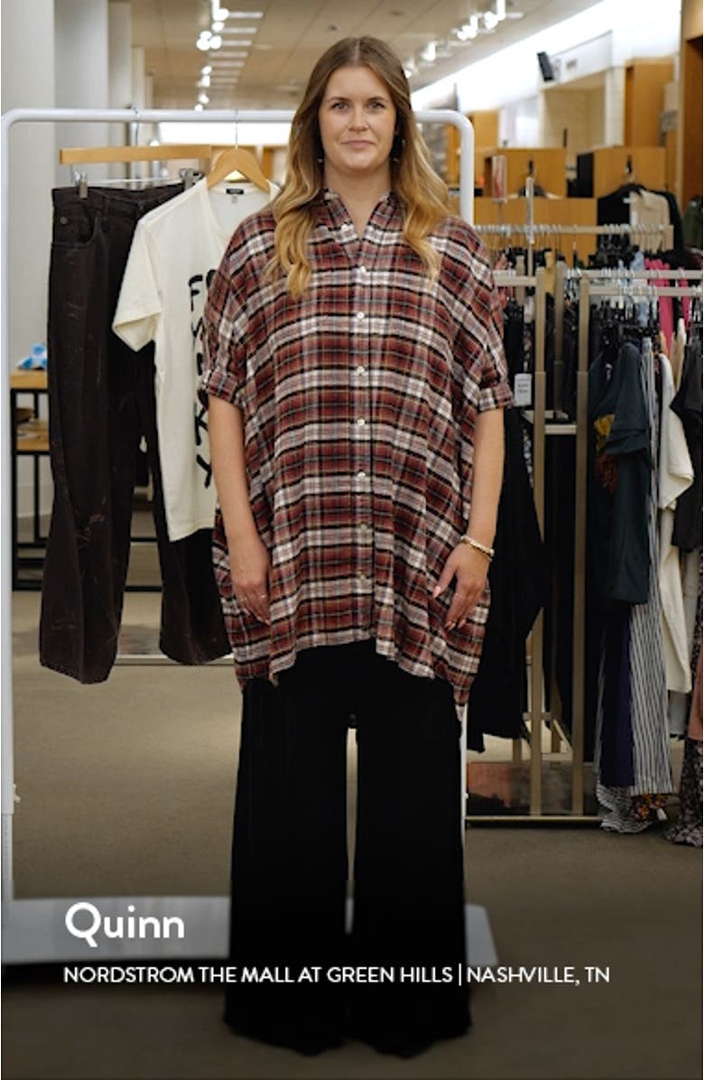 Plaid Oversize Boxy Cotton Flannel Shirtdress, sales video thumbnail