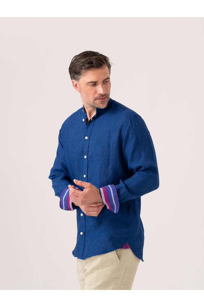 Linen Band Collar Shirt, Alternate, color, Royal Blue