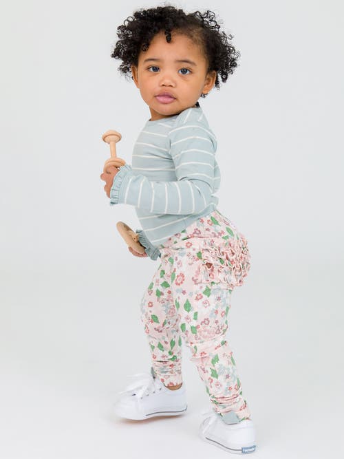 Rufflebutts Baby/toddler Girls Knit Long Sleeve Ruffle Layering Bodysuit In Cloud Blue And Ivory Stripe