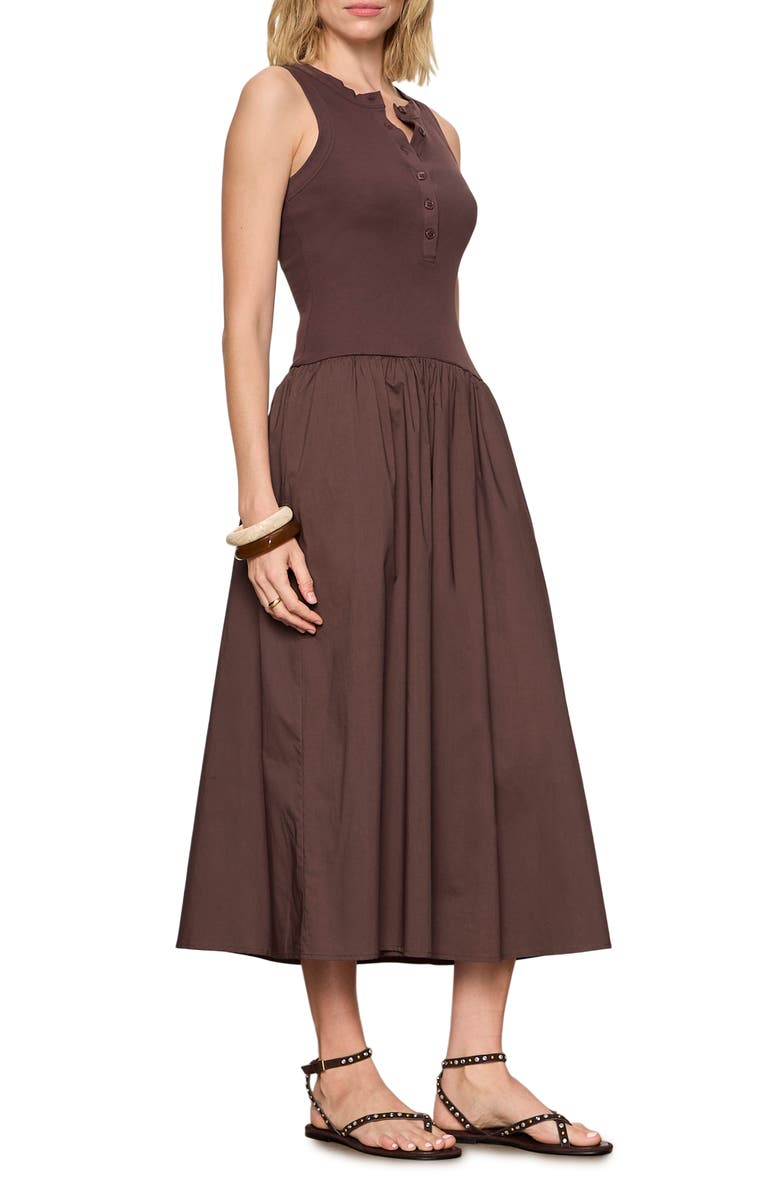 Sanctuary Breakaway Mixed Media Cotton Midi Dress, Alternate, color, Rich Soil Brown