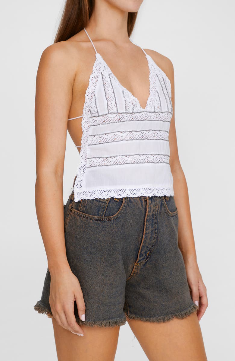 NASTY GAL Beaded Lace Trim Halter Top, Alternate, color, White