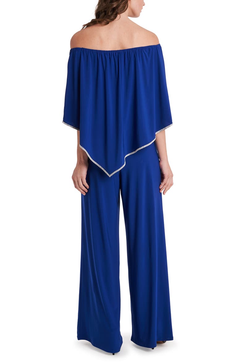 Overlay Off the Shoulder Jumpsuit, Alternate, color, GODDESS BLUE