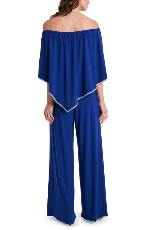 Chaus Overlay Off The Shoulder Jumpsuit In Blue
