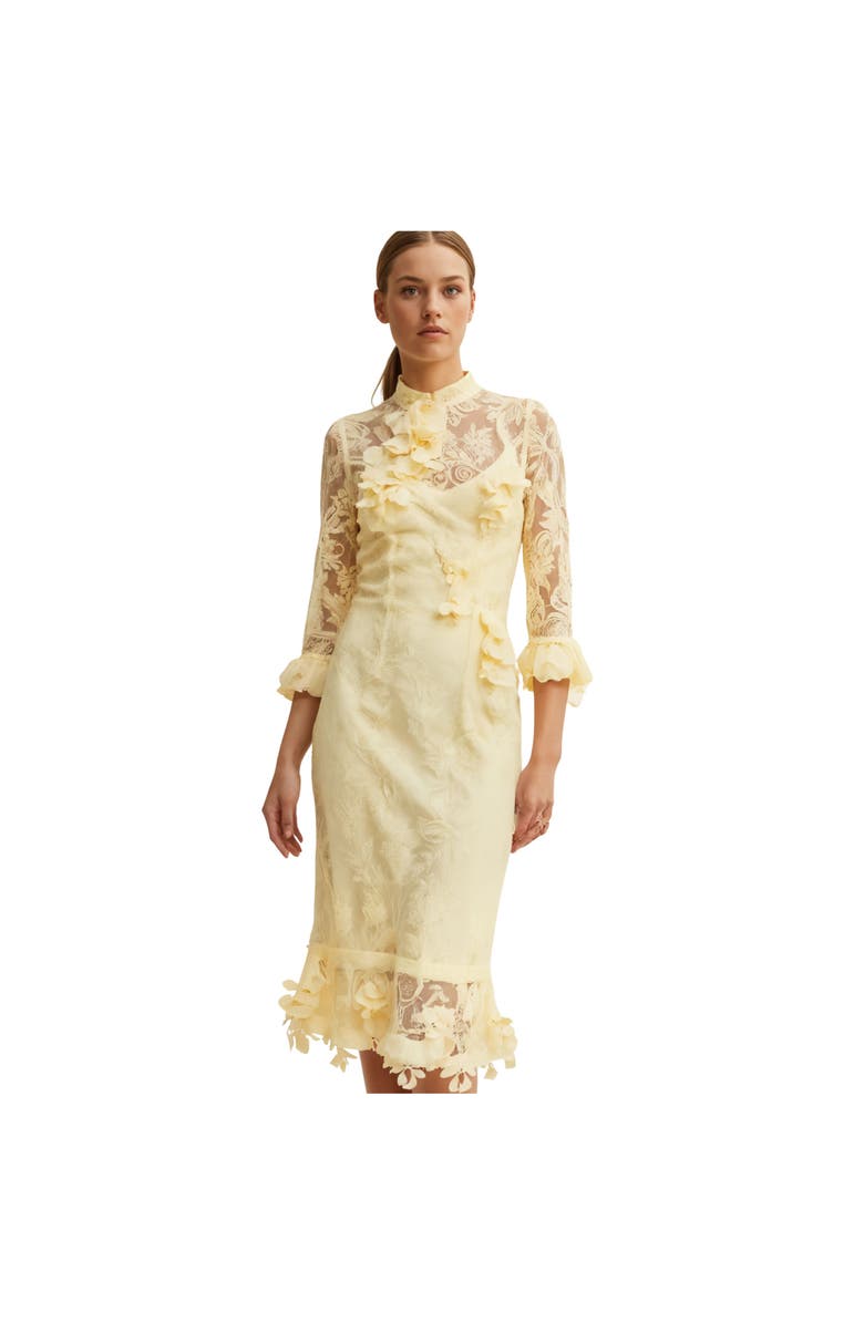 AKALIA Lipsy Long Sleeves Lace Midi Dress, Main, color, Light Yellow