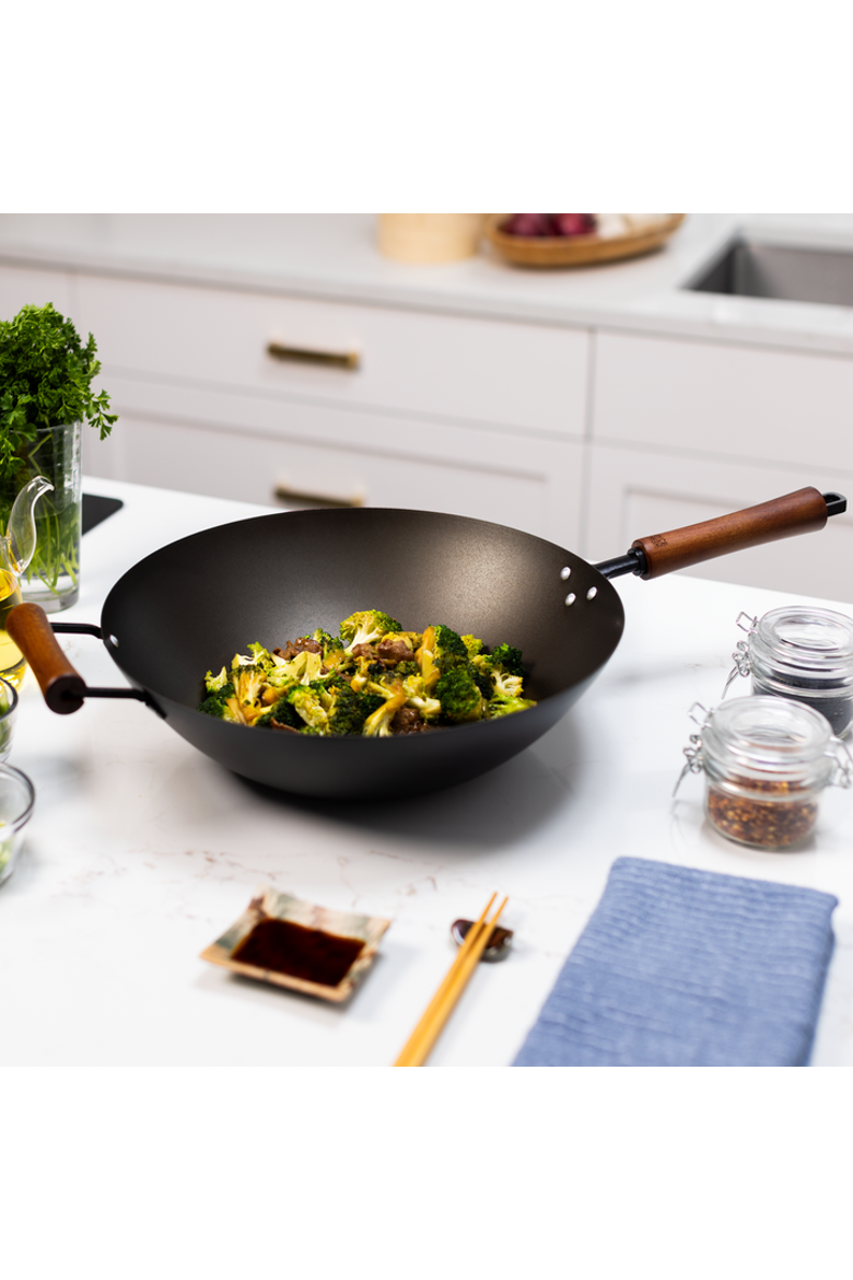 Carbon Steel Preseasoned Wok, 14-Inch, Alternate, color, Black